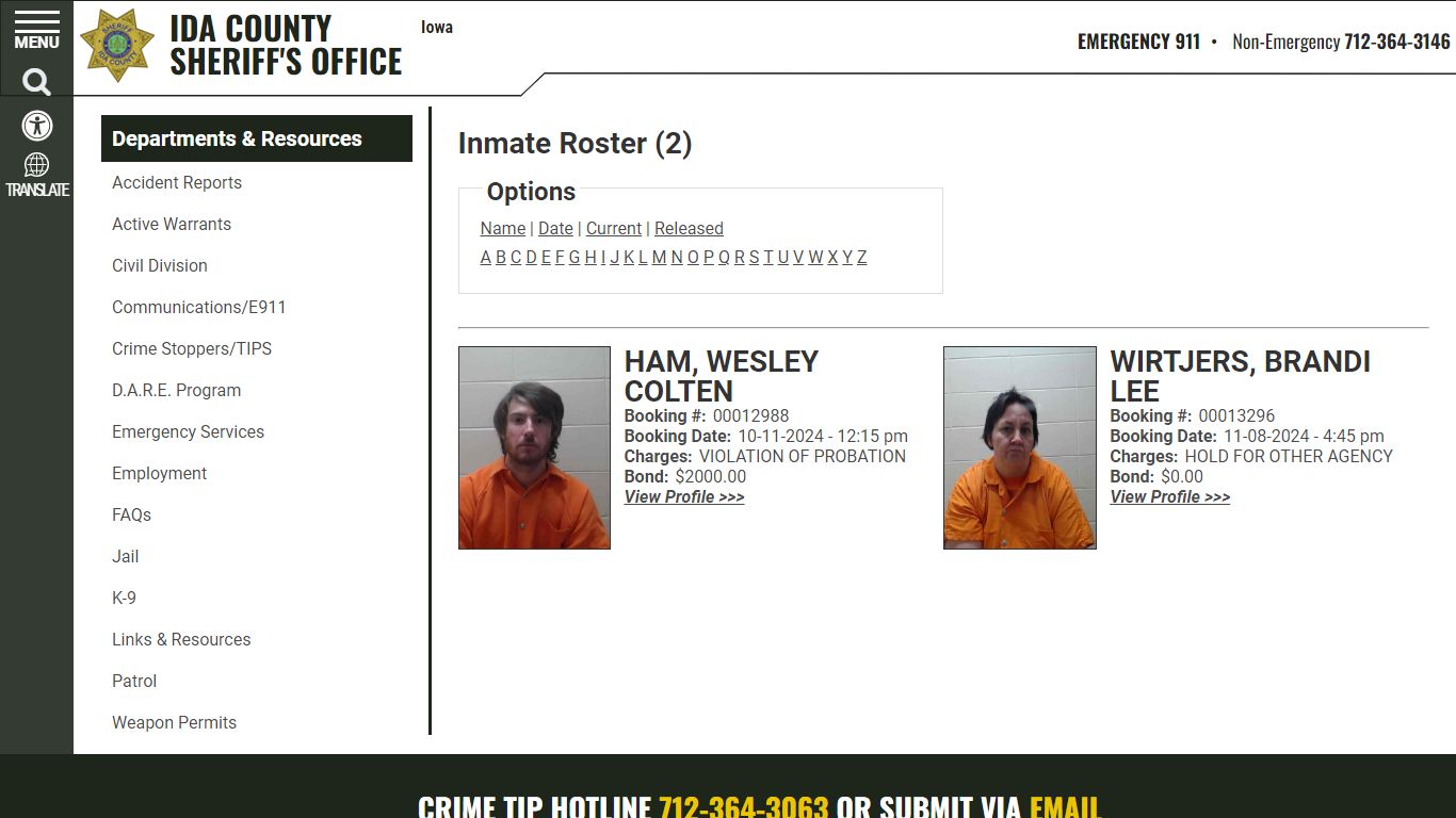 Inmate Roster - Current Inmates - Ida County Sheriff's Office