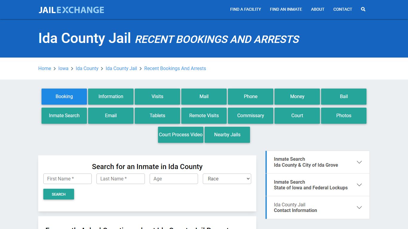 Ida County Jail Recent Bookings And Arrests - Jail Exchange