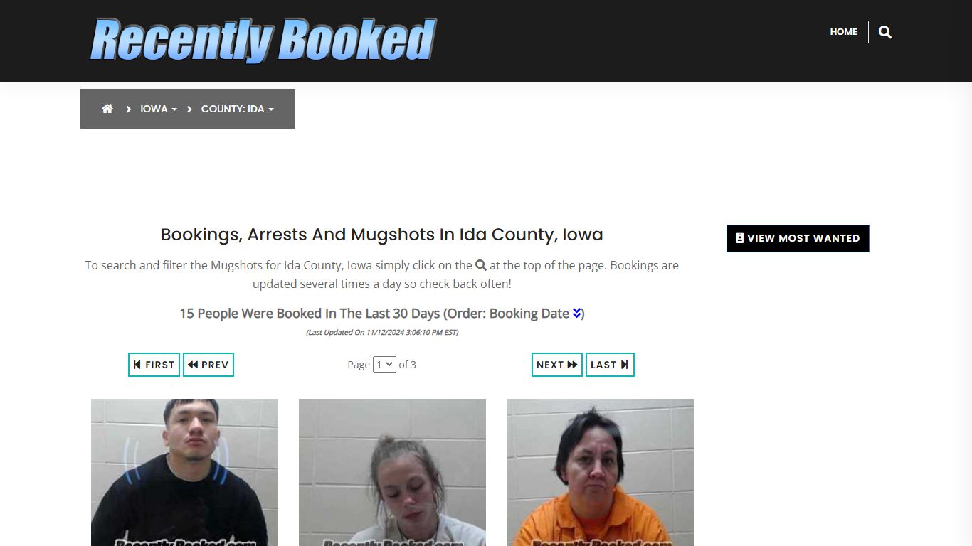 Bookings, Arrests and Mugshots in Ida County, Iowa - Recently Booked